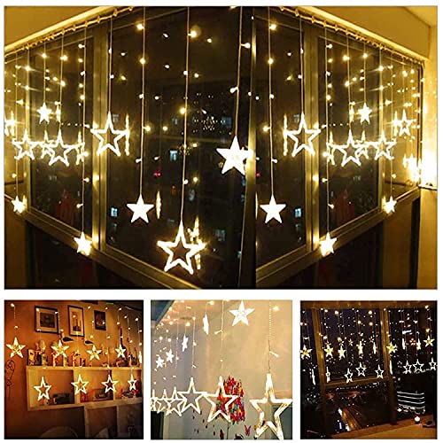 Image of 12 Star 138 Led 8.2 feet Curtains String Lights Window Curtain Lights Sourced (3 Meter, Warm White) (String Light) AC (Star Light)