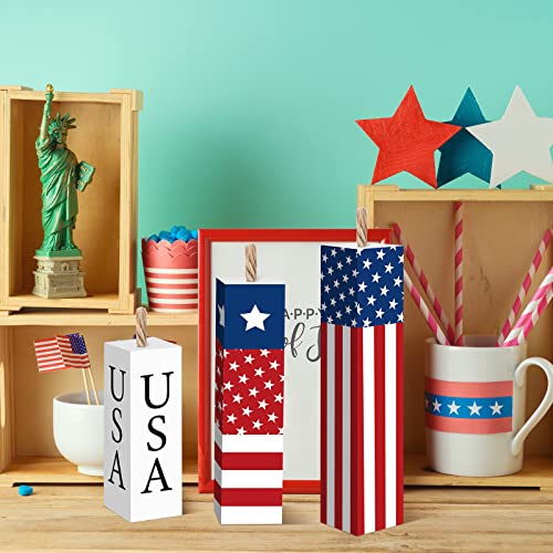 Image of Amyhill 3 Pcs 4th of July Decorations Set Wooden Patriotic Table Centerpieces Independence Day Wood Firework Fourth of July Table Signs for 250th Anniversary Home Farmhouse Decor (Star)