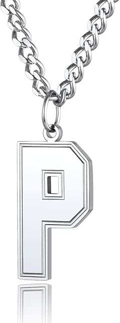 ChainsPro Inspiration Baseball Lucky Number Pendant with Stainless Steel 22'' Curb Chain,26 Captical Initial Letter Chain for Men Women Boy,Silver/Gold/Black (with Gift Box)