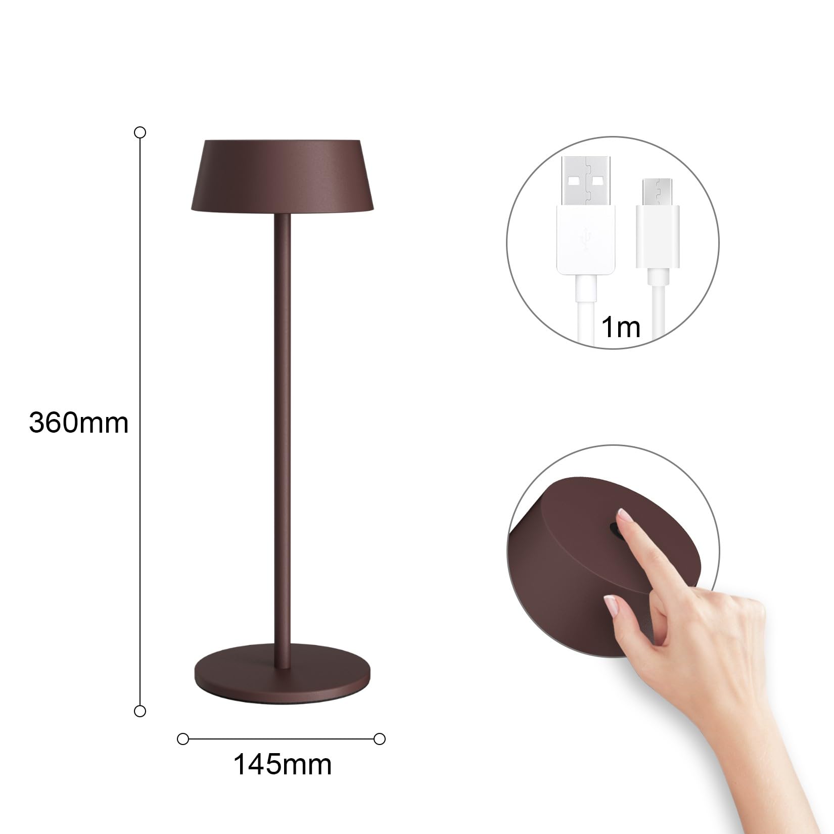 K-Bright 2 pezzi Lampada da tavolo, Lampada Notte 3000K, Protezione IP54 ampade da tavolo senza fili, Adatto A Cena,Lettura,Camera,Giardino E Tanto In Piu (Bronzo)