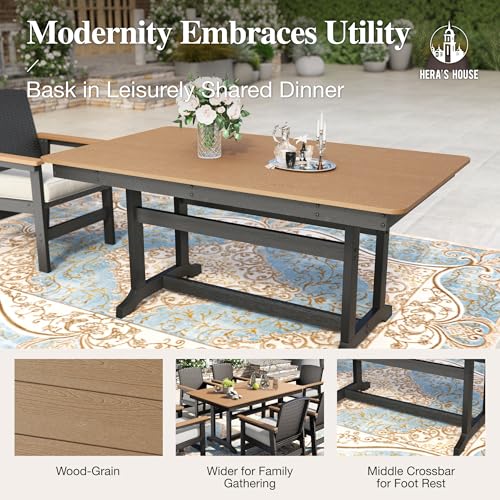 HERA'S HOUSE Patio Table and Chairs Set 7-Piece, HDPE Outdoor Dining Furniture Set with Cushions, All-Weather Wood Grain Table & Wicker Chairs for Backyard, Garden, Deck (Durable & Low Maintenance) - Image 7