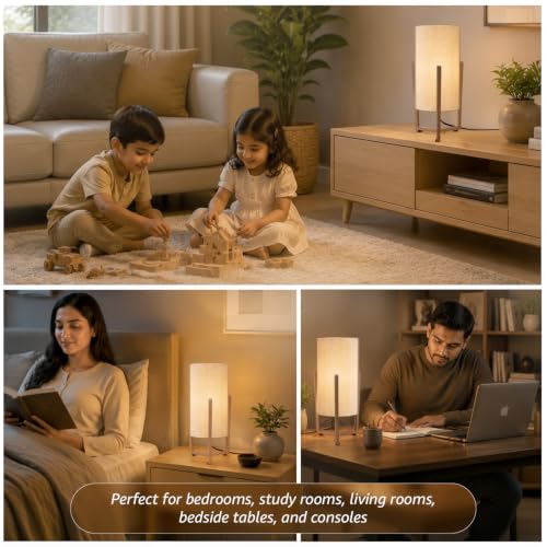 Image of Amazon Basics Minar White Iron Frame Table Lamp | Cream Iron Tripod Base with Polyester Shade | E27 Holder | Decorative Night Lamp for Bedroom, Living Room & Study Room | Home Decor Gift