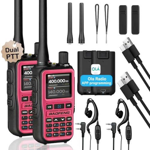 UV-5R Mini Ham Radio Handheld: Dual Band UHF VHF Two Way Radio Dual PTT for Outdoor - Rechargeable USB-C Walkie Talkies Longe Range for Emergency Backup Pink 2 Packs