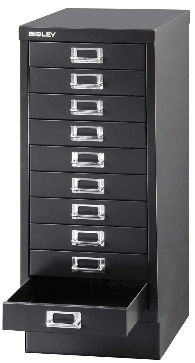 BISLEY MultiDrawer, Serie 29 con Base, DIN A4, 10 cassetti, Metallo, 633 Nero, 38 x 27,9 x 67 cm