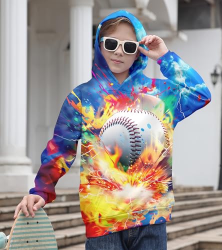 Image of Belovecol Boys Hoodie Colorful Splatter 3D Printed Hooded Sweatshirts Novelty Baseball Graphic Long Sleeve Hood Pullovers for 6-8 Years