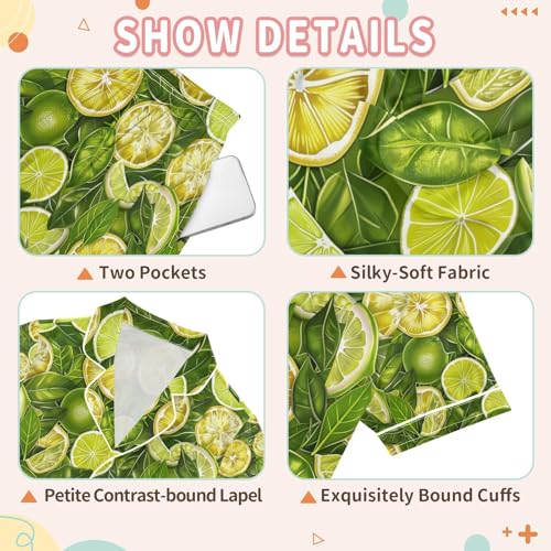 senya Tropical Lemon Satin Summer Pajama Sets Silk Short Sleeve Button Down Sleepwear3