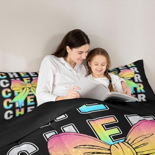 Image of Feelyou Colorful Cheer Bow Kids Comforter Set Toddler Size Glitter Cheerleader Bedding Set Cheerleading Duvet Quilt for Kids Boys Girls Bedroom Sport Decor Microfiber Ultra Soft Breathable