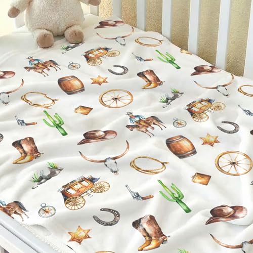 Image of Western Baby Blanket, Soft Flannel Cowboy Newborn Blanket, Cozy Unisex for Boys & Girls, Lightweight Stroller & Crib Blanket 30x40