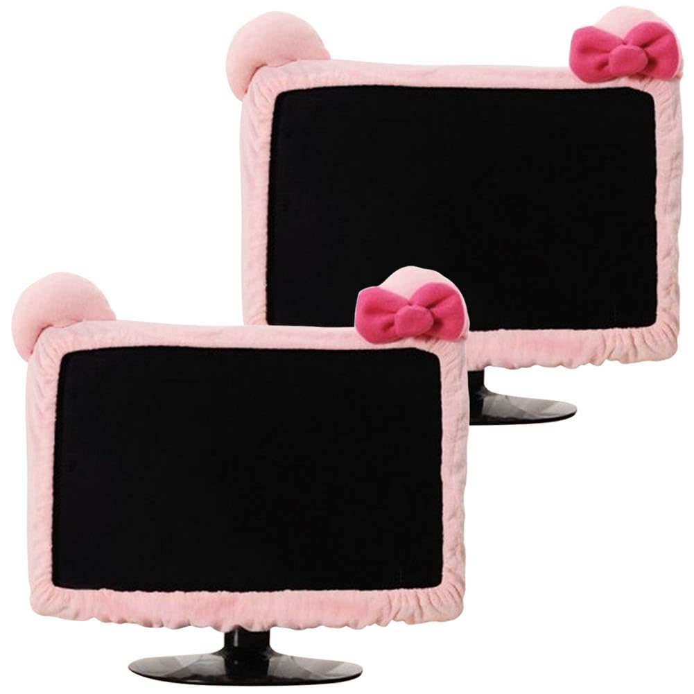 ZUYYON 2 Pcs 27''-32'' Lovely Computer Monitor Cover with Cat Ear Furry Elastic Monitor Dust Cover Cute Monitor Accessories Laptop TV LCD Screen