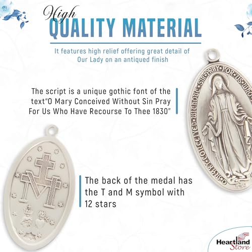 Heartland Store Oval Sterling Silver Miraculous Medal Necklace for Men–Tarnish Resistant, Hand-Finished in USA, Thoughtful Religious Present for Holidays & Special Occasions with Various Chain Sizes3