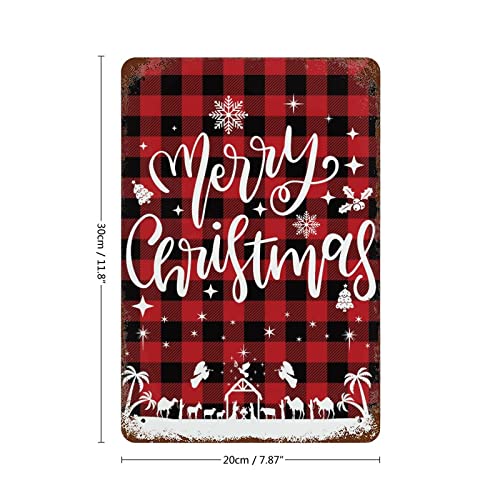 Wodevor Custom Signs Outdoor Metal Merry Christmas Aluminum Sign 8"X12" Rustic Red Black Buffalo Check Plaid Metal Wall Sign Retro Art Hanging Wall Plaque Kitchen #TOP1