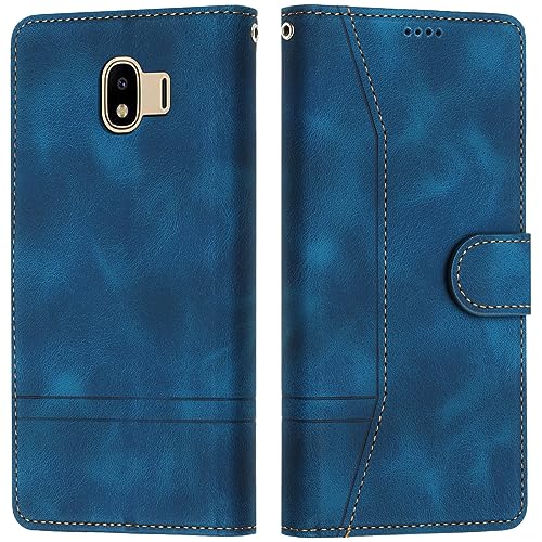 Grandoin Funda para Samsung Galaxy J4 2018, Funda Samsung J4 2018, Funda Tapa Libro Movil Carcasa de Cuero PU Cierre Magnético Flip Case Cover Billetera con Ranuras para Tarjetas (Azul)
