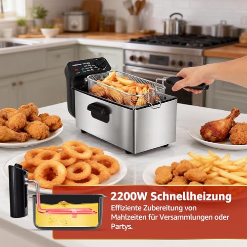 Aigostar Ushas - Fritteuse mit Fett 3L, 2200W mit Sichtfenster, Edelstahl – Ansicht 2