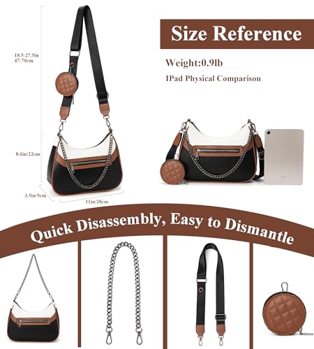Image of myfriday Women PU Hobo Crossbody Bag, Coin Purse, 2 Straps Shoulder Purse | Anti-scratch PU, center divider, zipper pocket and coin pouch organize cosmetics, wallet and phone for commute or dates