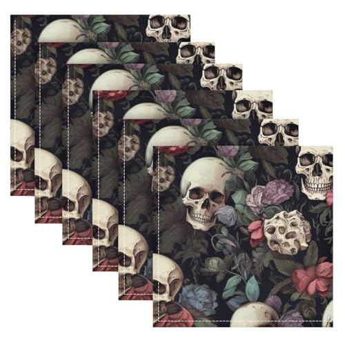 Servilletas de Tela ALAZA Vintage Estampado Calaveras Set 4 miniatura 2