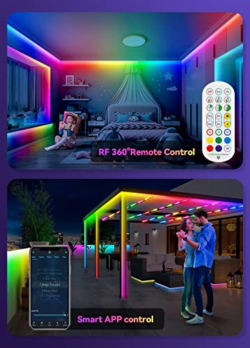 Image of RGB+IC LED Strip Lights Outdoor, 100FT Waterproof IP67 Smart LED Light Strip with App Control and RF Remote, Music Sync, Outside Rope Lights for Patio, Eaves, Party Decor