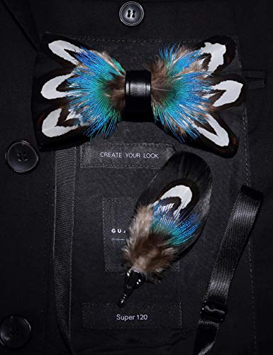 RBOCOTT Handmade Feather Pre-tied Bow tie and Brooch Sets for Men (16) - Thumbnail 3