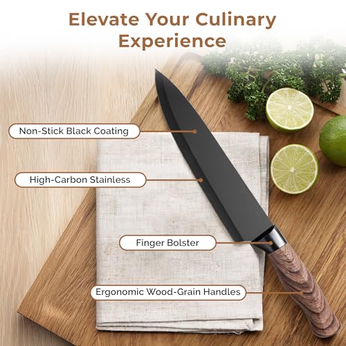 Image of HomeEssentials Premium 9-Piece Knife Set with Sharpener & Kitchen Shears - Razor Sharp Stainless Steel Blades, Ergonomic Wood-Style Handles, Rust Resistant, Perfectly Balanced Kitchen Knife Set