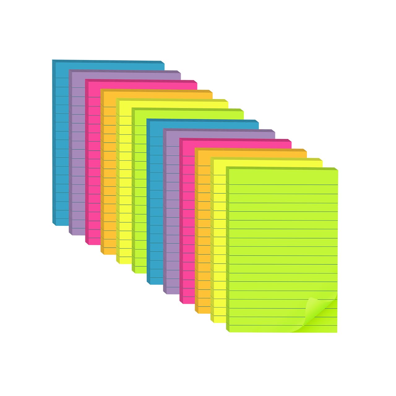 Wowivy (12 Pack) Lined Sticky Notes 4x6 in,Large Notepads with Lines,Ruled Stickies Super Sticking Power,Office School Memo Note Pads Bright Colors,Post on Windows Doors,Recyclable,Easy to Write on
