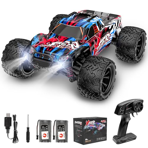 EVARY Voiture télécommandée 40 Km/h 1:16 Monster Truck rc 2.4 GHz,4x4 télécommandée Tout Terrain,2 * 2000mah Batteries,Durée du Jeu 50+ Min.