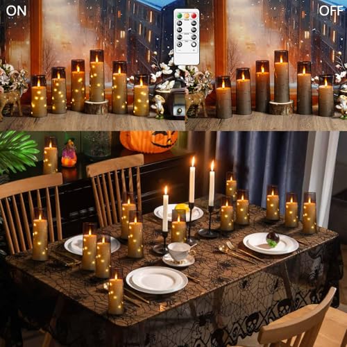 Image of Flameless LED Candles with Timer 24 Pc Flickering Flameless Candles for Romantic Ambiance and Home Decoration Stable Acrylic Shell,with Embedded Star String,Battery Operated Candles(Grey)