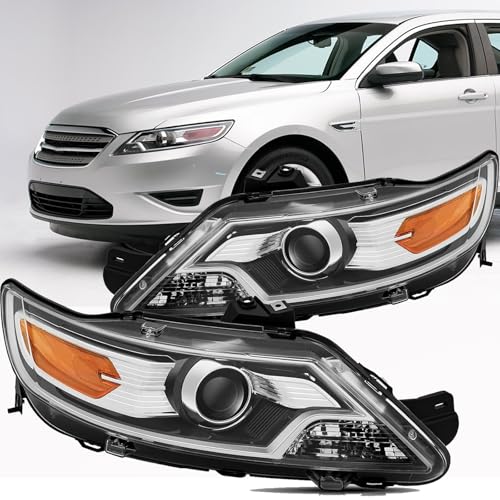 Image of Headlights Assembly Compatible With 2010 2011 2012 Ford Taurus Halogen Replacement Head Light, Driver and Passenger Side,Pair Chrome Housing Amber Side For Ford Taurus 10 11 12 SE SEL