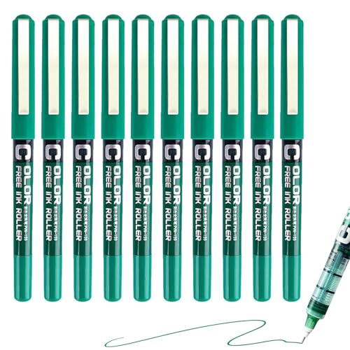 Omeblos 10Pcs Green Pens Rollerball Pens Green Ink Pen 0.5mm Fine Tip