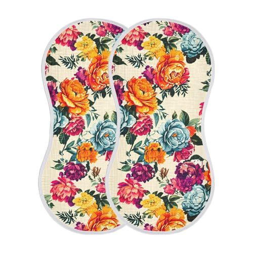 MCHIVER Floral Peony Blossom Beige Baby Burp Cloths Cotton Washcloths Soft Absorbent Burping Rags for Baby Boys Girl Burpy Cloth Bib 4 Pack2