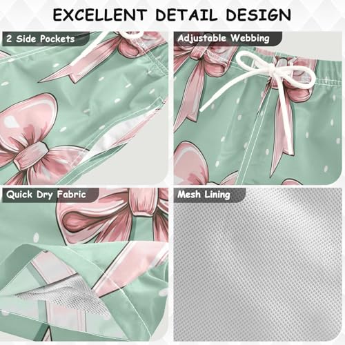 Boccsty Coquette Bows Pastel Pink Ribbon Bow Boys Swim Trunks Baby Kids Swimwear Summer Toddler Beach Board Shorts 2T3