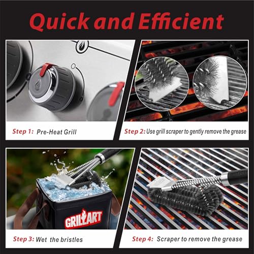 GRILLART Grill Brush and Scraper,18 Inch BBQ Grill Cleaning Brush Kit, Safe Wire Scrubber, Universal Fit BBQ Cleaner Accessories for All Grates