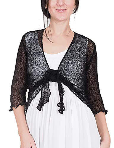Mimosa Damen gehäkelter Bolero offener Cardigan Glitzer oder einfarbige...