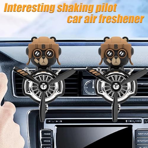 Image of 2Pcs Car Air Fresheners, Cute Bear Pilot Automotive Air Outlet Creative Car Perfume Diffuser, Automotive Accessories Air Vent Decoration with 8 Fragrant Tablets (Black 5+Black 5)