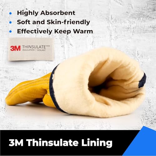 Image of toolant Winter Leather Work Gloves, Warm 3M Thinsulate Lining for Cold Weather Work, Thermal Insulated Gloves