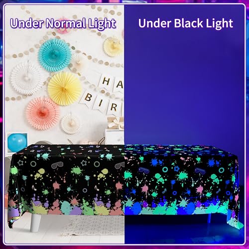 Image of Fayoo 3 Pack UV Reactive Neon Glow Tablecloths 108x54 Inch - Activated Party Table Covers Decoration for Glow-in-the-Dark Events, Birthday Raves & UV Night