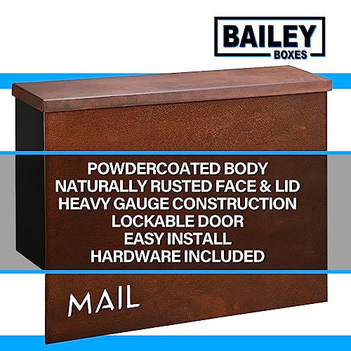 Image of Wall Mounted Locking Mailbox - Rustic Modern Vintage Design from Bailey Boxes - The Rockdale - Elevate Your Exterior with a Top-Notch Custom Style Mailbox