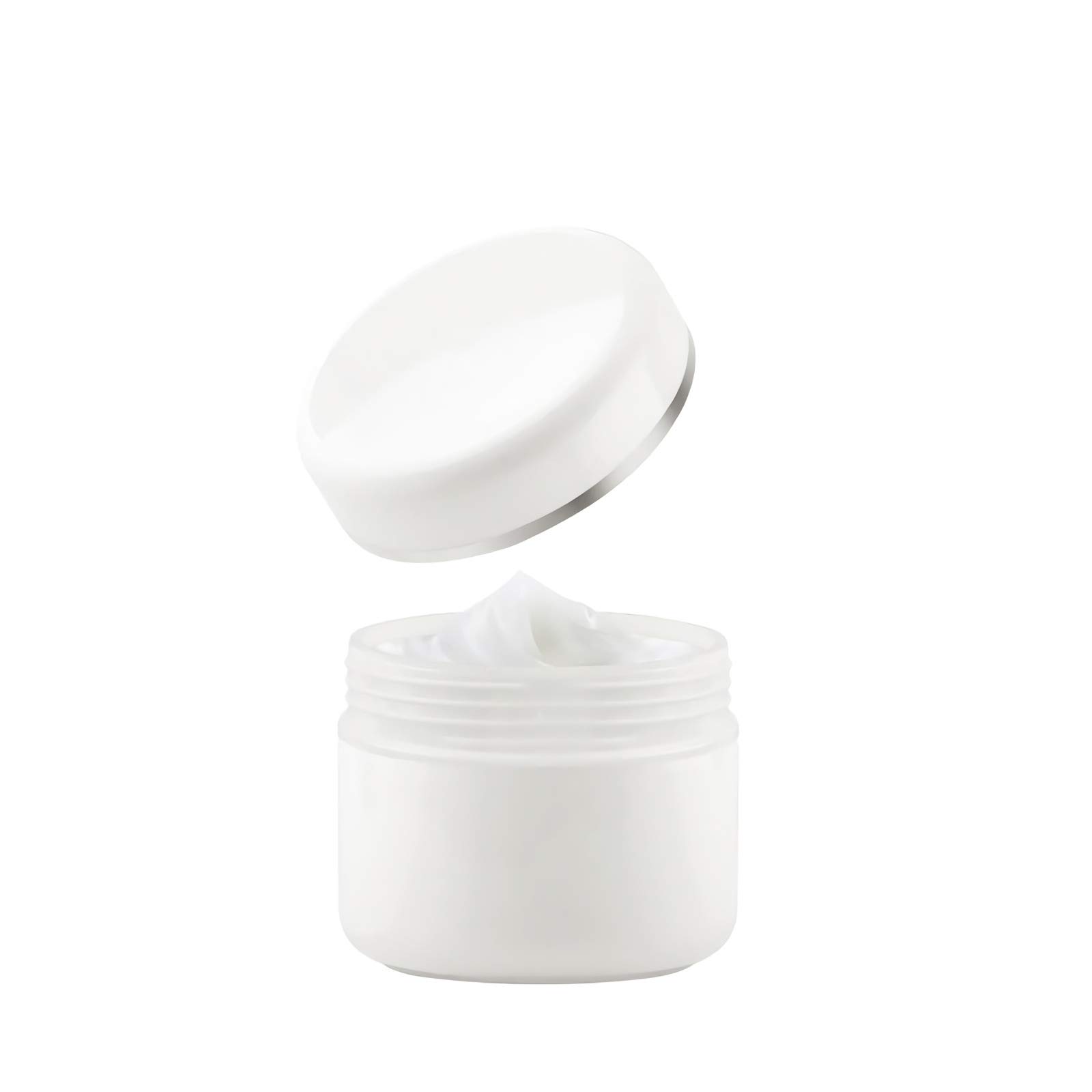 20 Pezzo Barattolo Vuoto di Plastica Bianca da 50 ml con Nastro d'argento Barattolo di Cosmetico Contenitore per Prodotti di Cosmetica Creme Balsami Labbra con 5x spatole