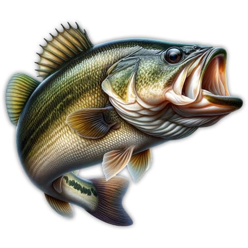 Image of Bass Fish Decal Sticker for Car or Truck Windows Plus Laptops, Tumblers and Water Bottles-Largemouth Fishing Vinyl Sign Design Art Print, 11in x 9.45in, XX-Large