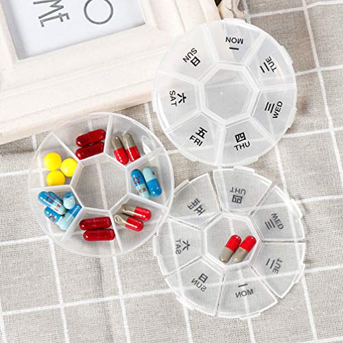 Healifty Porta-comprimidos, 10 compartimentos, organizador de medicamentos, 7 dias, recipiente redon