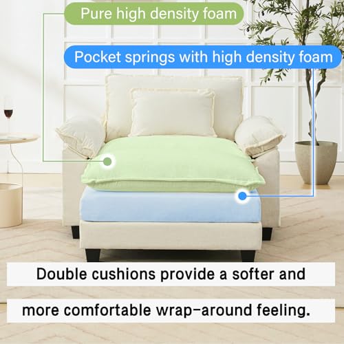 Image of Oprisen 53 inch Modular Sectional Sofa, Comfy Cloud Couch Sectional Sofa with Ottoman, Chenille Sofa Sleeper Deep Seat Sofa with Throw Pillows for Living Room (Beige White)