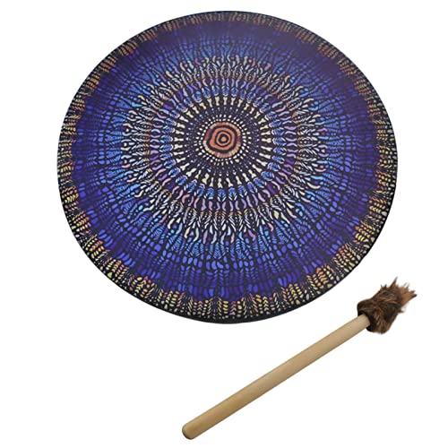 1 tambour chamanique végétalien avec baguette, cadre de percussion, outil de thérapie des basses profondes fait à la main, outil de guérison du son, symbole chamanique, bleu