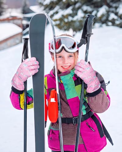 Image of Geyoga Kids Waterproof Winter Snow Ski Gloves | for Boys Girls, Warm Lining, Non-slip PU Leather Palm, Elastic Cuff with Adjustable Strap, for Outdoor Cold Weather