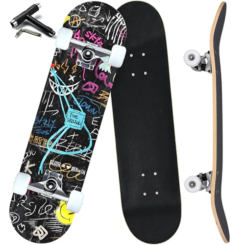 Image of Pro Complete Skateboards for Beginners Girls Boys Kids Youths Teens Adults 31 inchx8 inch Skate Boards 7 Layers Canadian Maple Double Kick Deck Concave Longboard