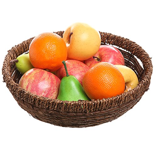 Hand Woven Brown Seagrass Round Fruit Display Storage Basket Bowl/Centerpiece Tray Holder
