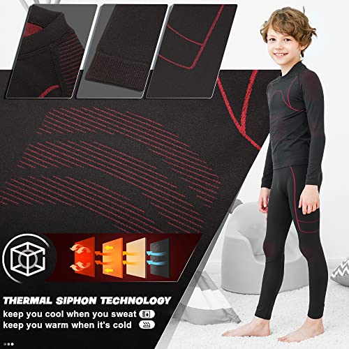UNIQUEBELLA Girls Boys' Thermal Underwear, Kids Thermal Base Layer Set - Ski Wear Athletic Shirt Long Top & Bottom Sets4