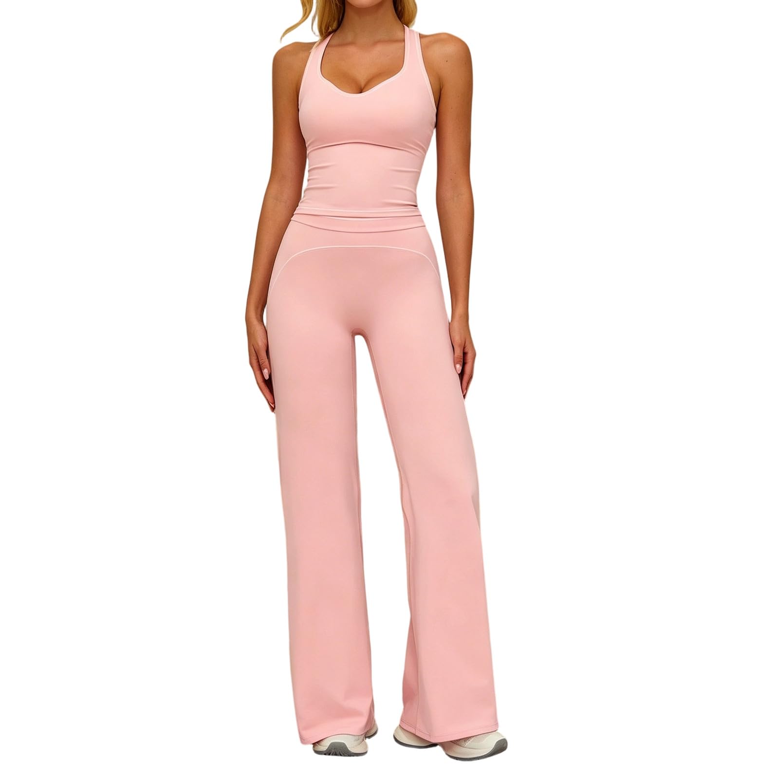 Sport Set Damen Zweiteiler Gym Set Tanktop Racerback und Geradem Bein Yogahose Sportanzug Stretch Slim Fit Jogginganzug Leicht Atmungsaktiv Trainingsanzug für Fitness Yoga Pilates