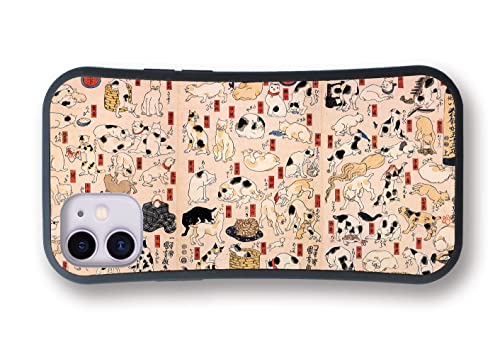 【耐衝撃グリップケース】 スマホケース 歌川国芳 ☆世界の名画☆ 金魚 猫 ネコ がしゃどくろ ドクロ 骸骨 浮世絵 衝撃吸収 絵画 芸術 アート (iPhone13互換, 其のまま地口 猫飼好五十三疋)