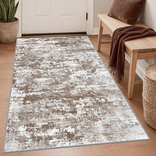 Telephant 3x5 Washable Entryway Rug Non-Slip Brown