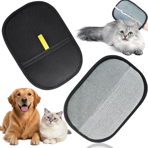 2PCS Reusable Pet Hair Remover Gloves Static Grooming Glove for Dog Cat, Electrostatic Double-Sided Deshedding Mitt, Washable Pet Hair Removal Glove for Clothes, Sofa, Carpet, Furniture, Car Seat