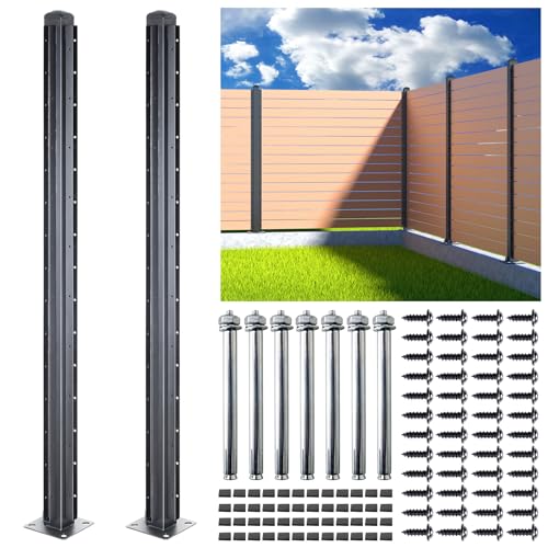 BITALS Q235A-Steel 5ft (H/58in) Heavy Duty Fence Post - Corner Post, Suitable for Outdoor Patio, Backyard and Garden Fence Post Bracket Construction (2pack-Matte Black)