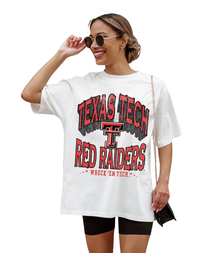 NCAA Womens Oversized Graphic T-Shirt Relaxed Fit Short Sleeve Casual Game Day Top (US Alpha Small Regular Regular Texas TECH RED Raiders)